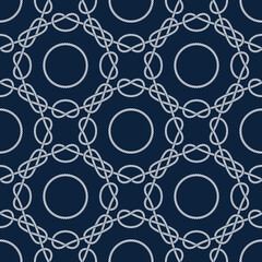 Vector ropes, fishing net, seamless. Blue background