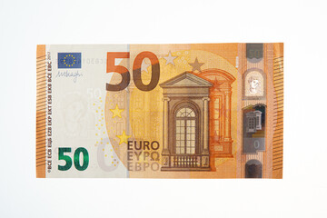 Fifty euro banknote on a white background