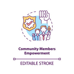 Community members empowerment concept icon. Developing civic engagement skills abstract idea thin line illustration. Working toward goal. Vector isolated outline color drawing. Editable stroke
