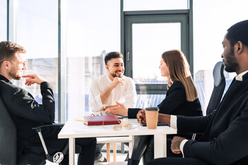 Office workers team discussing company affairs