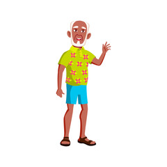happiness elderly man greeting friend on beach cartoon vector. happiness elderly man greeting friend on beach character. isolated flat cartoon illustration