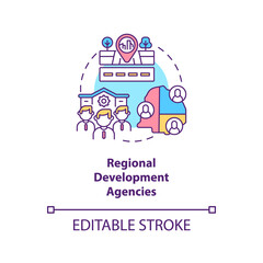 Fototapeta premium Regional development agencies concept icon. Community development programs level abstract idea thin line illustration. Voluntary organizations. Vector isolated outline color drawing. Editable stroke