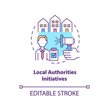 Local Authorities Initiatives Concept Icon. Development Program Abstract Idea Thin Line Illustration. Local Government. Providing Vital Services. Vector Isolated Outline Color Drawing. Editable Stroke