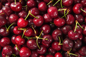 Close up of pile of ripe cherries background