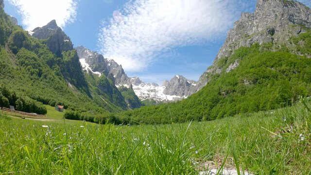 Clouds moving over mountain peaks