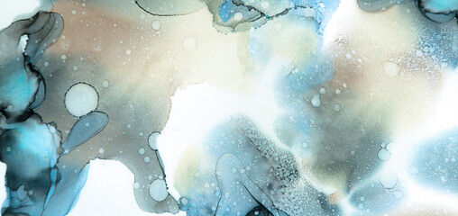 Fototapeta na wymiar Cyan Grunge Classic Template Paint Mix. White Artistic Dyed Spots Mixed Fluid Acrylic. Navy Creative Wet Wash Fluid Acrylic. Ink