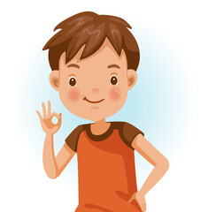 Boy ok. Positive emotions, smiling. Cartoon character vector illustration isolated on white background.