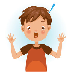 Boy surprised. Exclamation mark. Wide open eyes, big eyes. Cartoon character vector illustration isolated on white background.