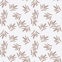 Random decorative seamless pattern with floral minimalistic leaf branches shapes. White background.