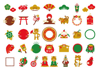 2022年 寅年の年賀状素材と和風フレーム