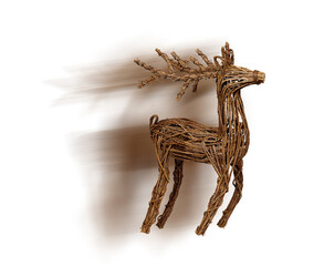 christmas reindeer woven wood on white
background isolated with​ clipping​ path​