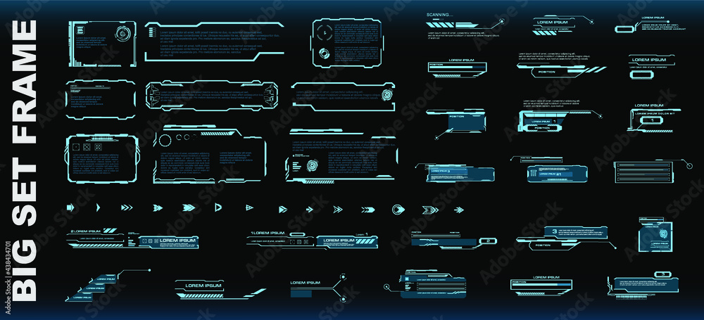 Poster big set frames or screens with information. transparent screens on black background in the style of 