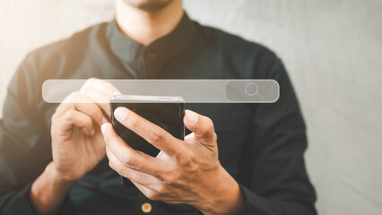 Searching information data on internet networking concept.use smartphones to find.