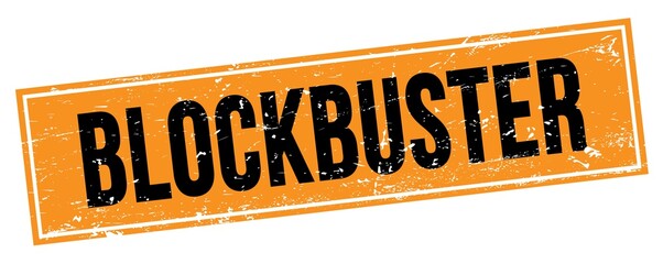 BLOCKBUSTER text on black orange grungy rectangle stamp.