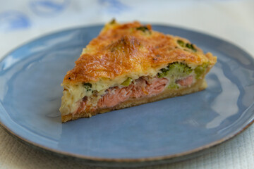 french pie with salmon and broccoli