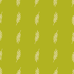 Fototapeta na wymiar Greenery seamless pattern with simple branches leaf elements. Light green background. Floral artwork.