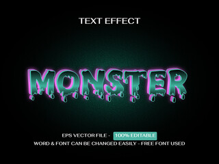 Monster text effect styl - Editable text effect dark green vector theme.