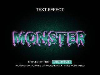 Monster text effect styl - Editable text effect dark green vector theme.