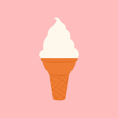 Modern ice cream with waffle cone. Colored vector illustration cartoon flat style on isolated background