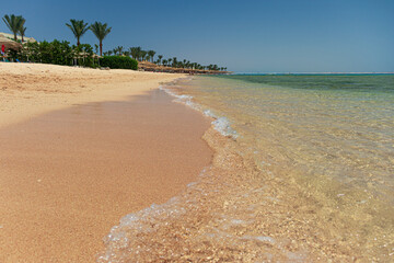 Amazing sandy beach in Egypt. Red sea with reef