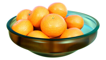 3D Rendering Bowl of Oranges on White