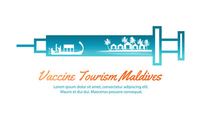 Concept travel art of vaccine tourism of Maldives,vector illustration