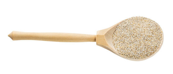 wooden spoon with rye bran isolated on white
