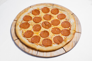 pizza top view on white table isolated homemade pizza