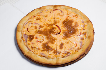 pizza top view on white table isolated homemade pizza