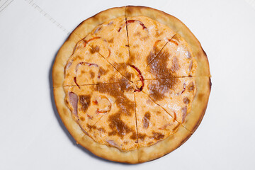 pizza top view on white table isolated homemade pizza