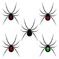 Black silhouettes of spiders on a white background. Spider black widow. Vector illustration.