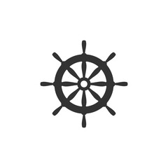 Nautical black helm isolated on white. Ship and boat steering wheel sign.