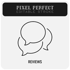 Feedback, reviews thin line icon. Three speech bubbles. Pixel perfect, editable stroke. Vector illustration.