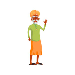 old indian man waving hand and welcoming daughter in retirement home cartoon vector. old indian man waving hand and welcoming daughter in retirement home character. isolated flat cartoon illustration