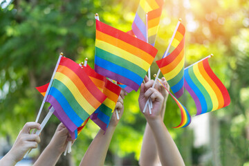 LGBT pride or LGBTQIA, LGBTQ+ gay pride with rainbow flag for lesbian, gay, bisexual, queer and transgender people human rights social equality movements in June month