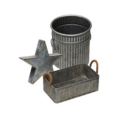 Obraz premium Bucket, basket, star-shaped steel old vintage isolated on white background​ with​ clipping​ path​