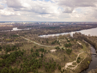 Forest in the city. Aerial drone view.