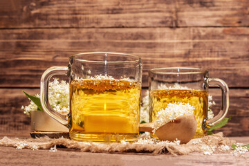 Elderberry flower tea. Refreshing summer drink, healthy lifestyle concept