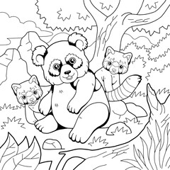 cartoon cute panda, coloring page, outline illustration