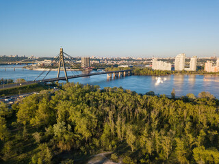 Dnieper River in Kiev. Aerial drone view.