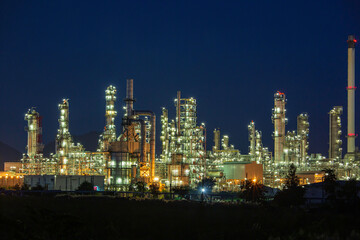 Fototapeta na wymiar Night scene of oil refinery plant and power plant of Petrochemistry