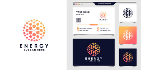 Energy logo design for technology with dot and linear style and business card design Premium Vector