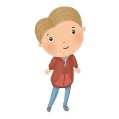 Cute little cartoon boy isolated on white background. Vector illustration.