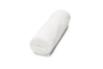 Fototapeta na wymiar White fluffy cotton towel isolated on a white background.