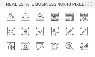 Real estate business vector icon i.e. land, home or house. That residential building, plot of land for development, investment by construction. To registration in title deed for sale, buy. 48x48 pixel © DifferR