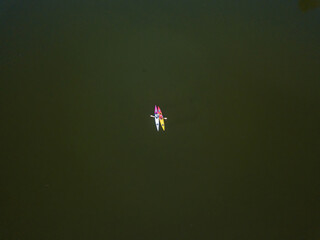 Obraz na płótnie Canvas Kayak on the river. Aerial drone view.