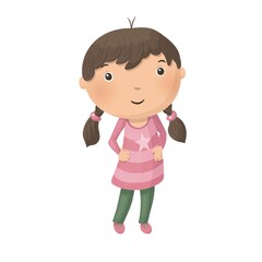 Cute little cartoon girl isolated on white background. Vector illustration.