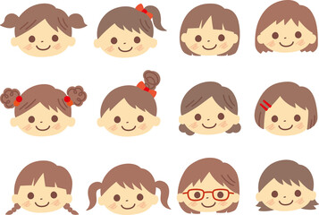いろいろな女の子の顔のイラスト
