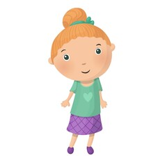 Cute little cartoon girl isolated on white background. Vector illustration.