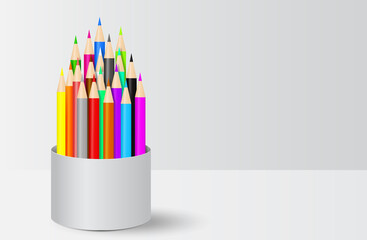 Colorful crayon colored pencils in cup holder vector illustration